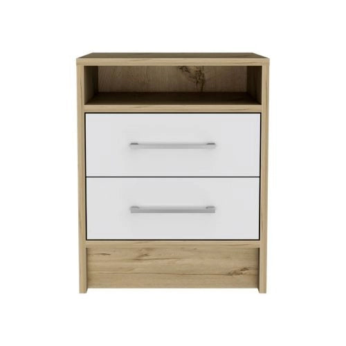 Modern Nightstand with Two Drawers & Open Shelf