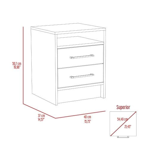 Modern Nightstand with Two Drawers & Open Shelf
