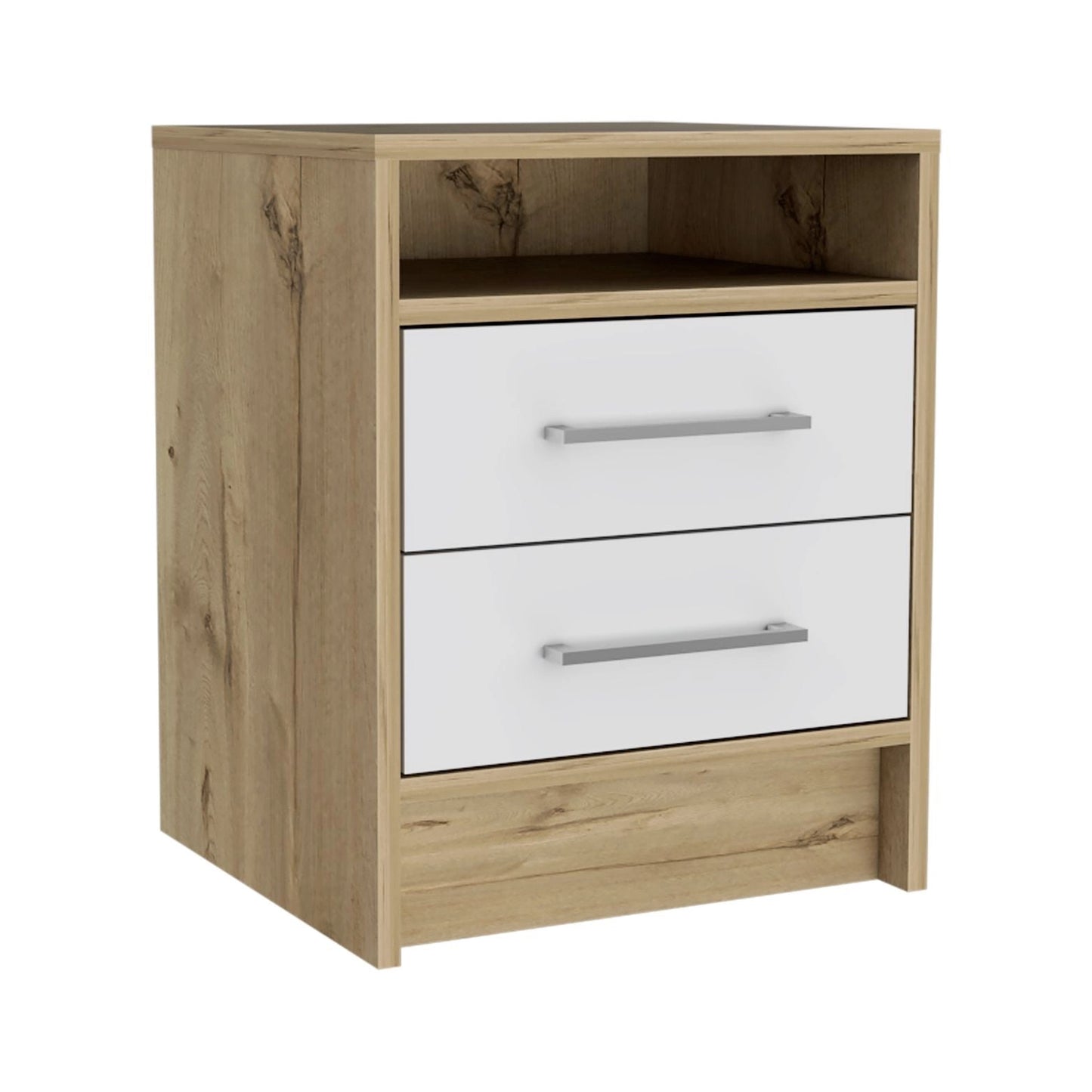 Modern Nightstand with Two Drawers & Open Shelf