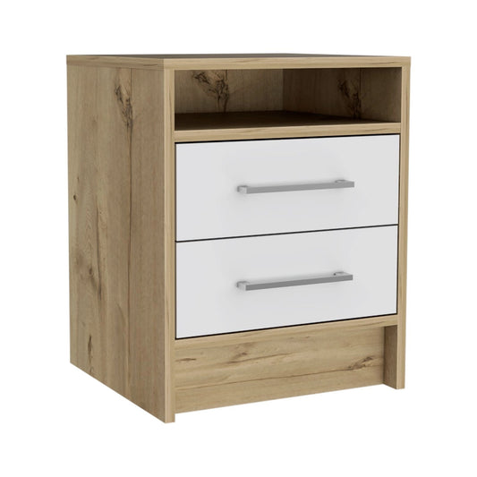 Modern Nightstand with Two Drawers & Open Shelf