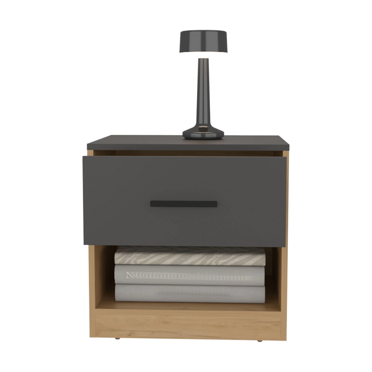 Modern Oak Nightstand with Drawer & Open Shelf