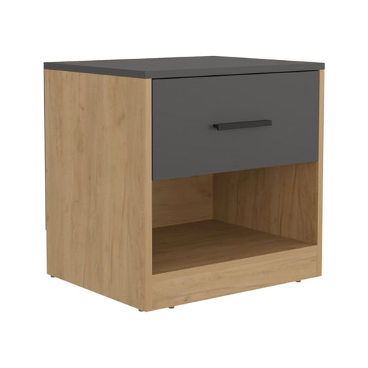 Modern Oak Nightstand with Drawer & Open Shelf